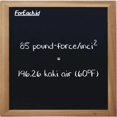 85 pound-force/inci<sup>2</sup> setara dengan 196.26 kaki air (60<sup>o</sup>F) (85 lbf/in<sup>2</sup> setara dengan 196.26 ftH2O)